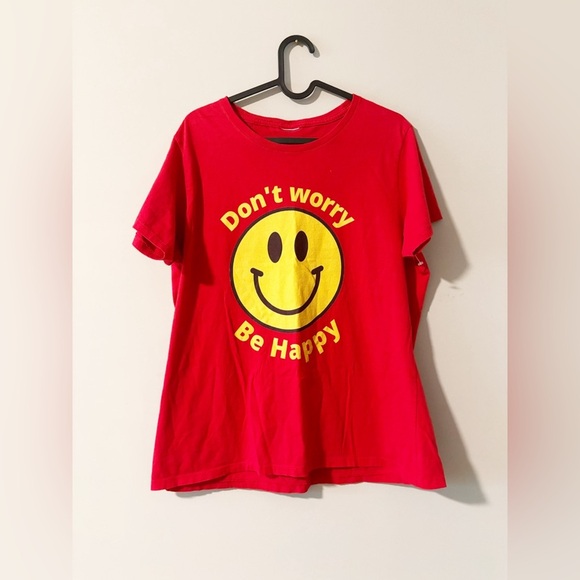 Happy face t-shirt red color cotton unisex - Picture 1 of 3